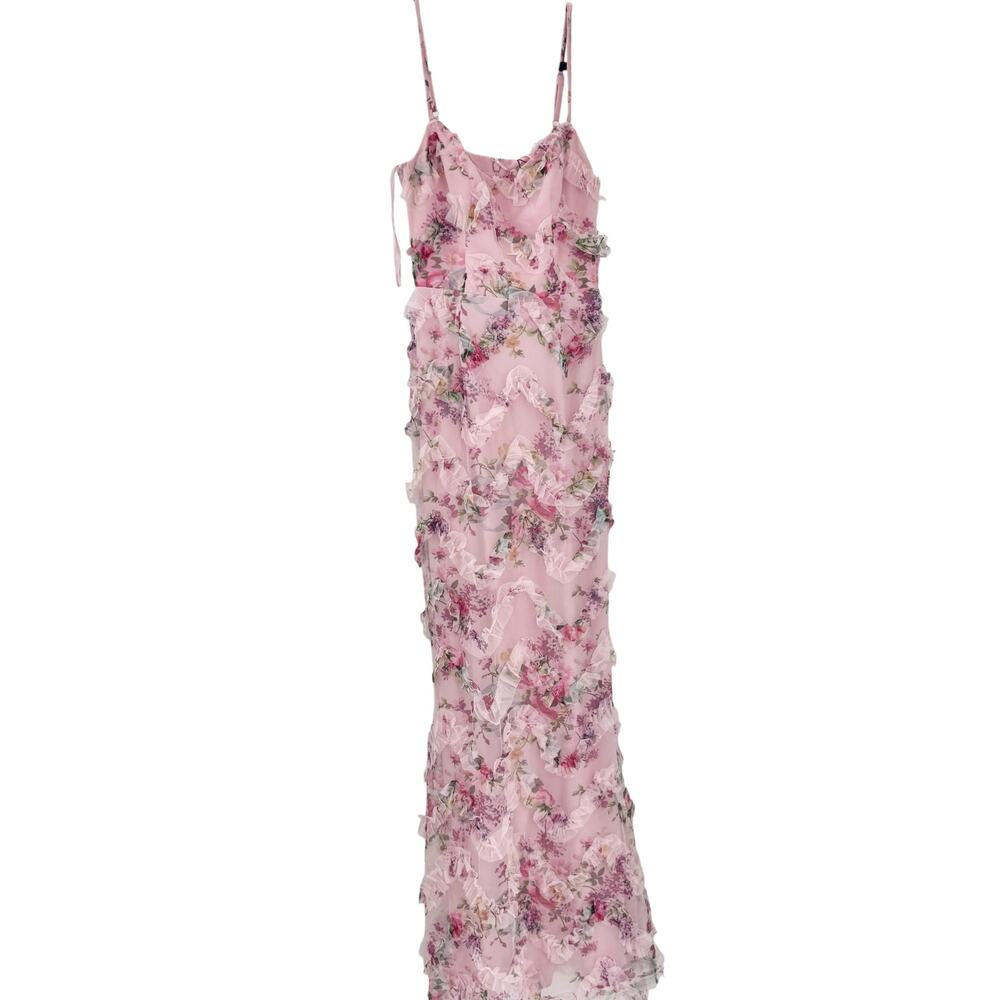 Dress The Population Giovanna Floral Ruffle Mermaid Gown Dress Pink Size XS NWT - Picture 15 of 15